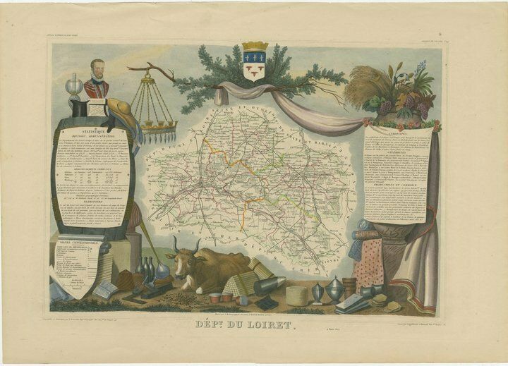 Old Map Of The French Department Of Loiret photo furniture