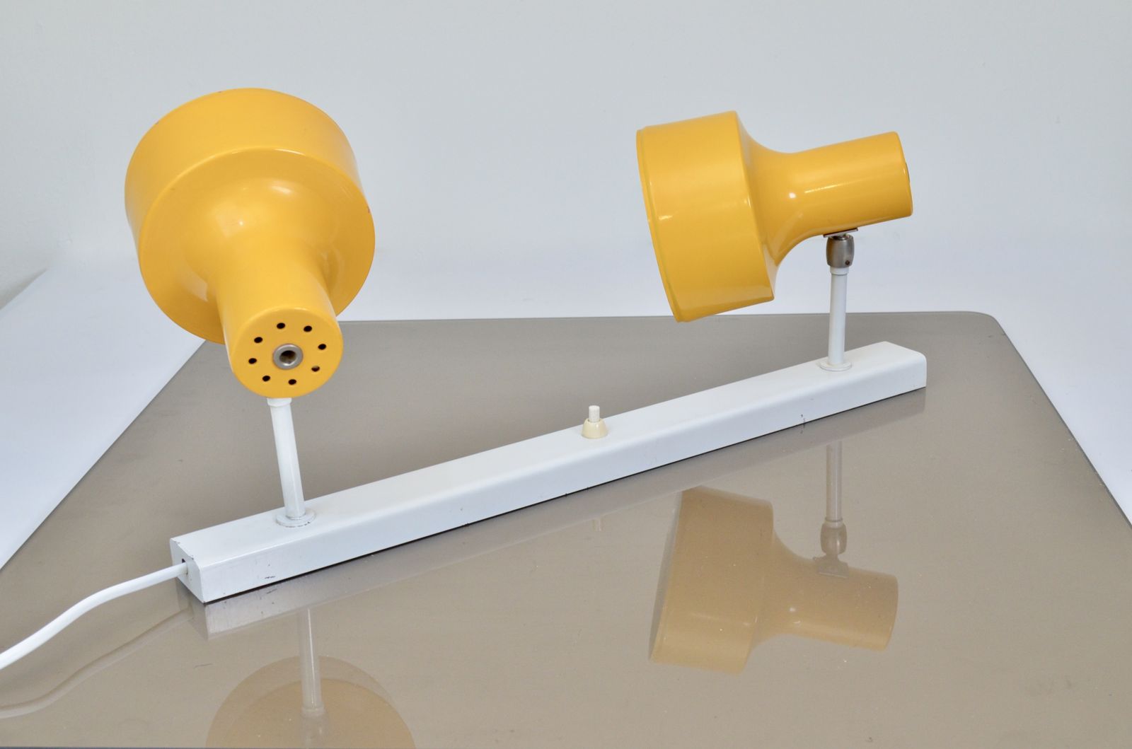 Vintage Dutch Metal Yellow Wall Lamp With Double Spots By Anvia Almelo, 1960s photo Lighting