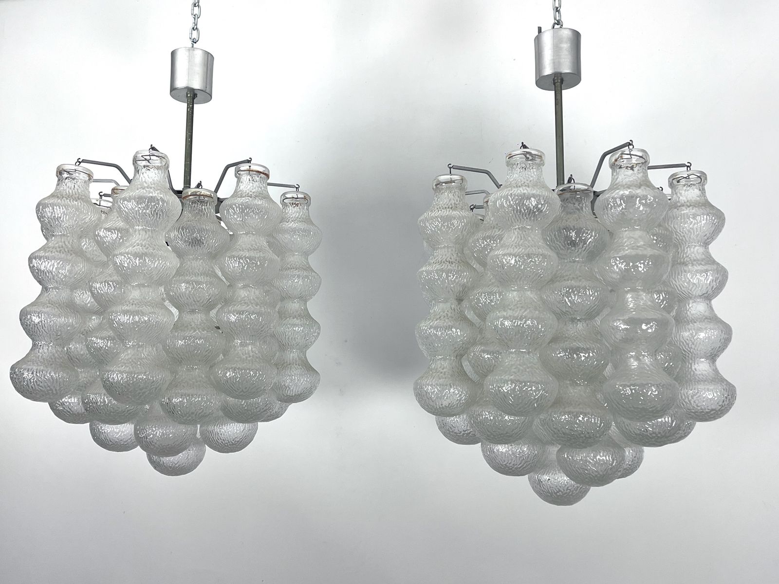 Pair Of Mid Century Murano Bubble Glass Chandeliers. Italy 1960s photo Lighting