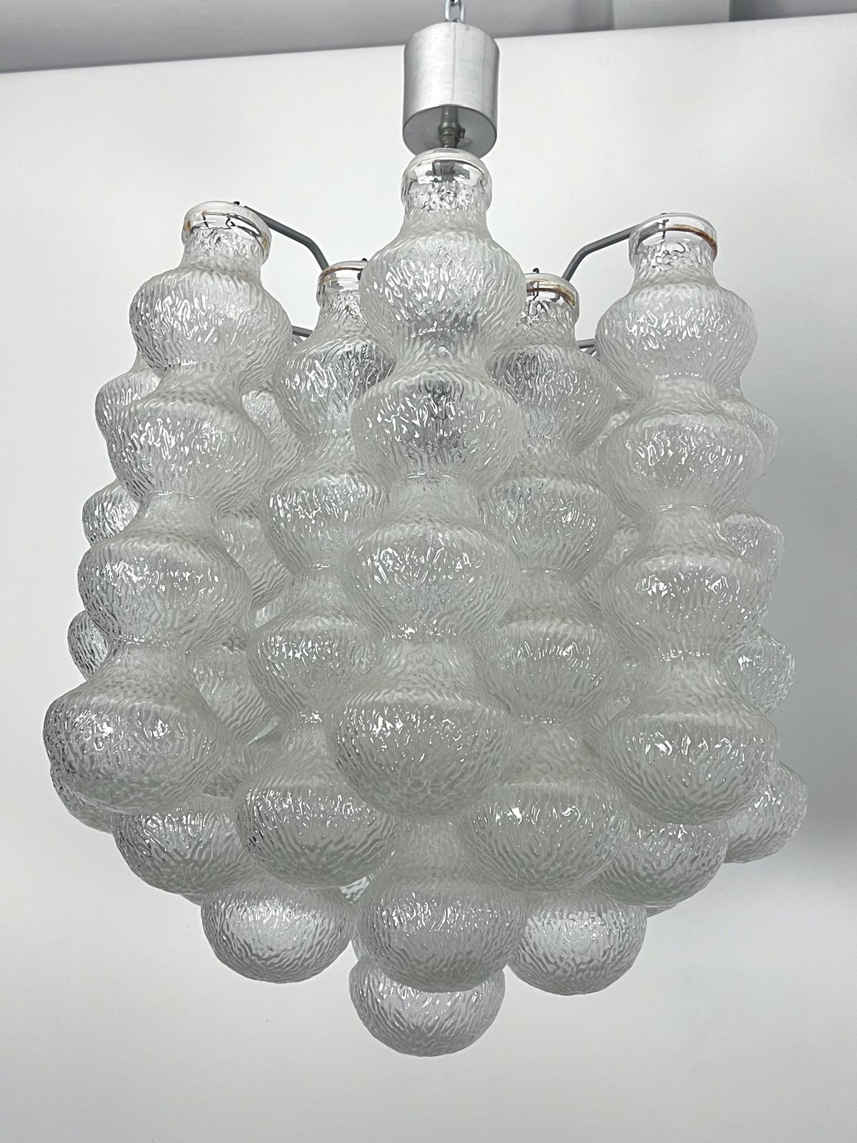Pair Of Mid Century Murano Bubble Glass Chandeliers. Italy 1960s photo vinterior