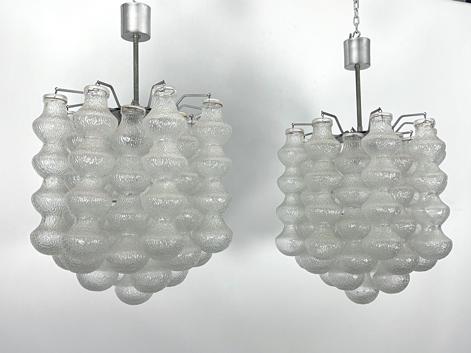 Pair Of Mid Century Murano Bubble Glass Chandeliers. Italy 1960s photo buy