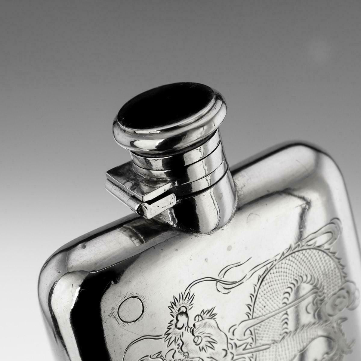 20th Century Chinese Solid Silver Hip Flask, Canton, C.1920 photo for sale