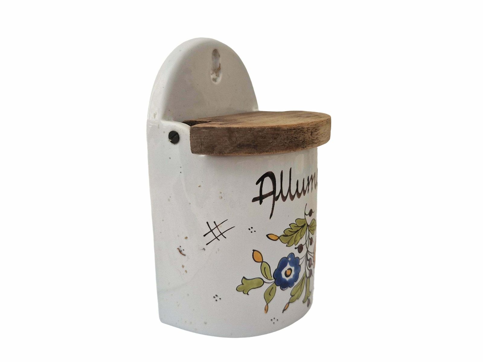 Hand Painted French Pottery Match Box With Folk Art Flowers, Rustic Kitchen Decor photo buy