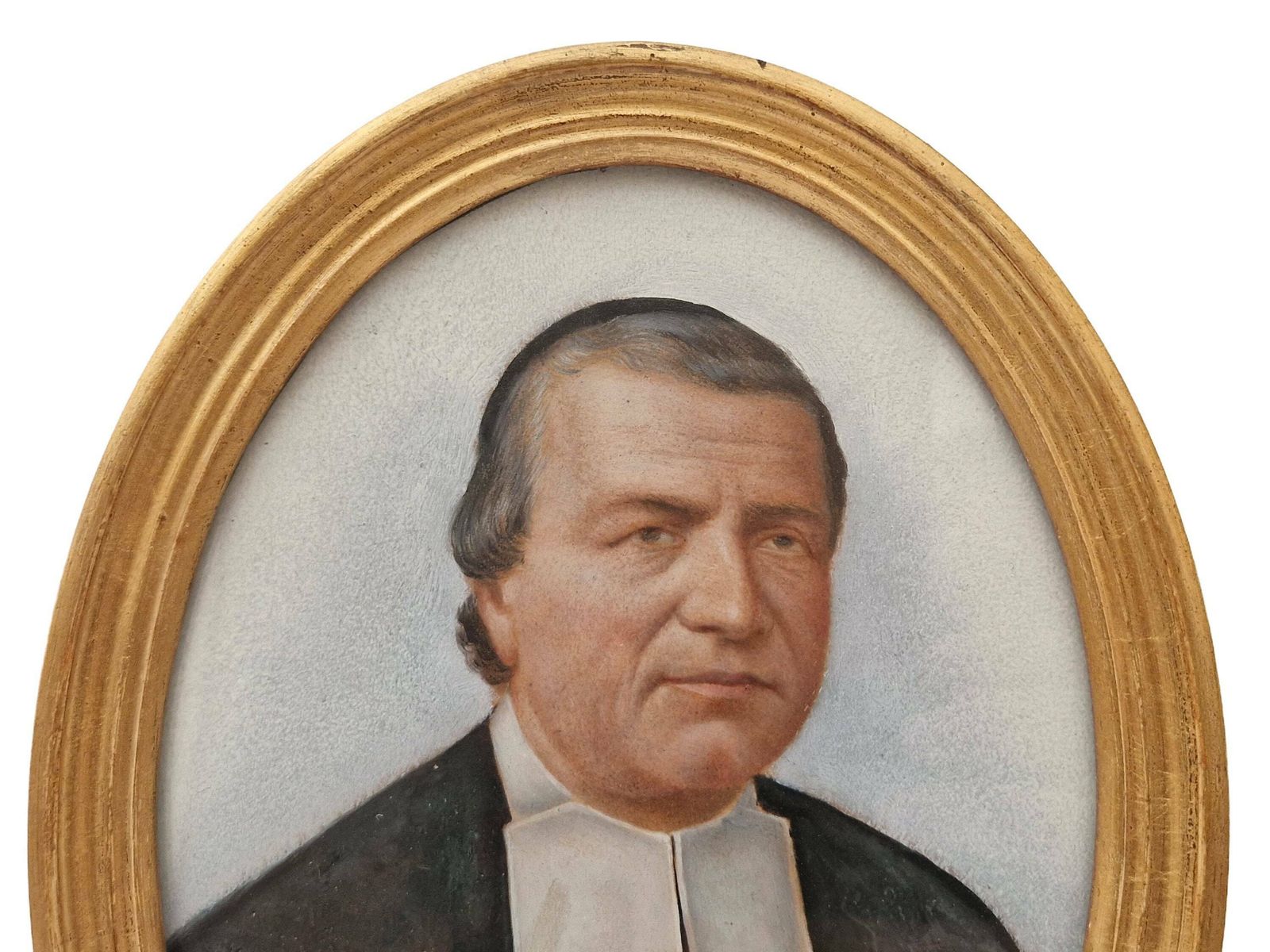 19th Century French Priest Portrait Oil Pastel Drawing, Antique Man Face Wall Art photo for sale