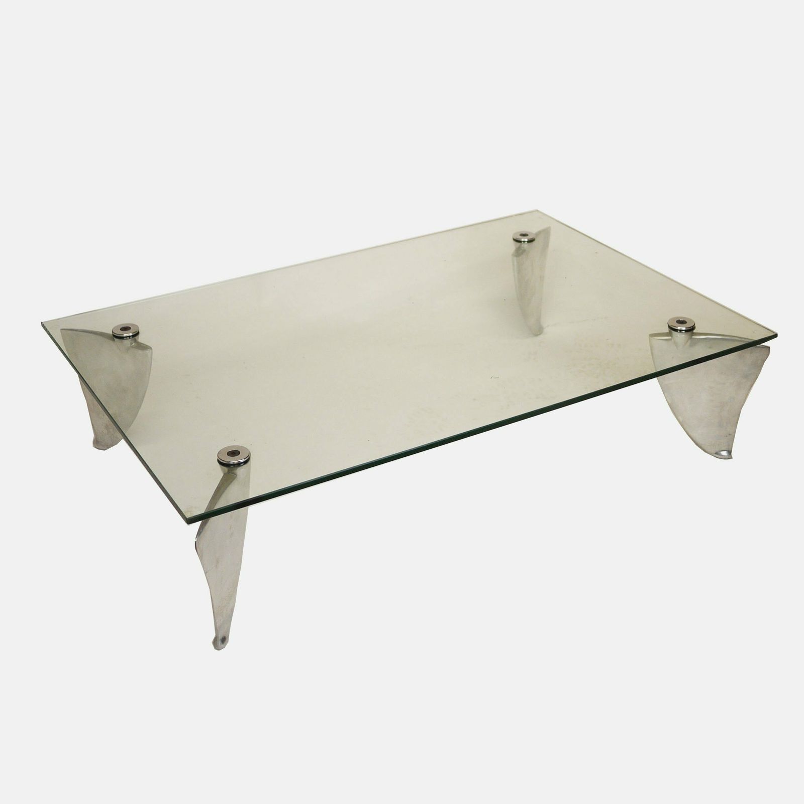 Vintage Glass And Aluminum 'Fipper' Coffee Table By Matthew Hilton For Scp, 1980s photo for sale