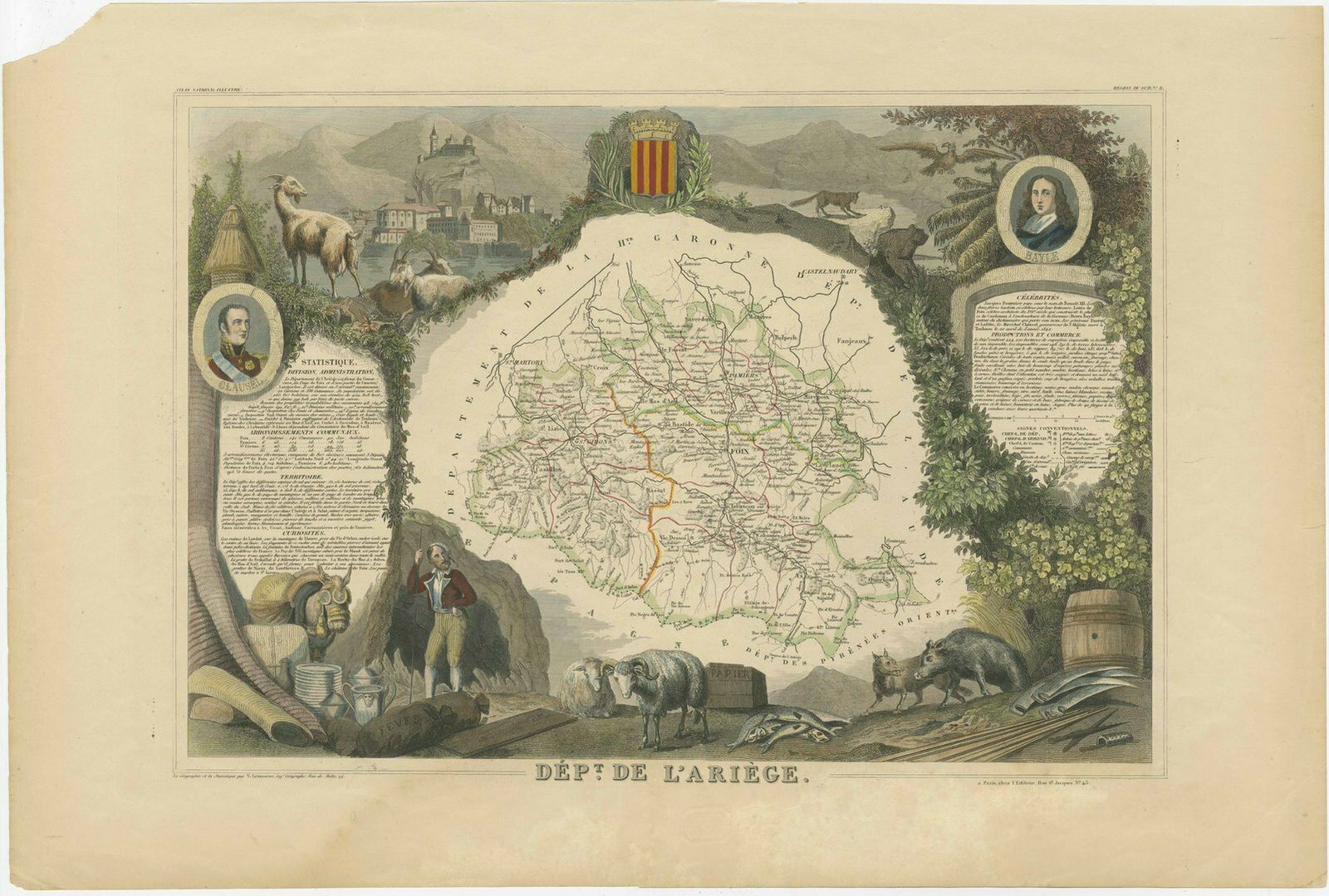 Old Map Of The French Department Of Ariège, France