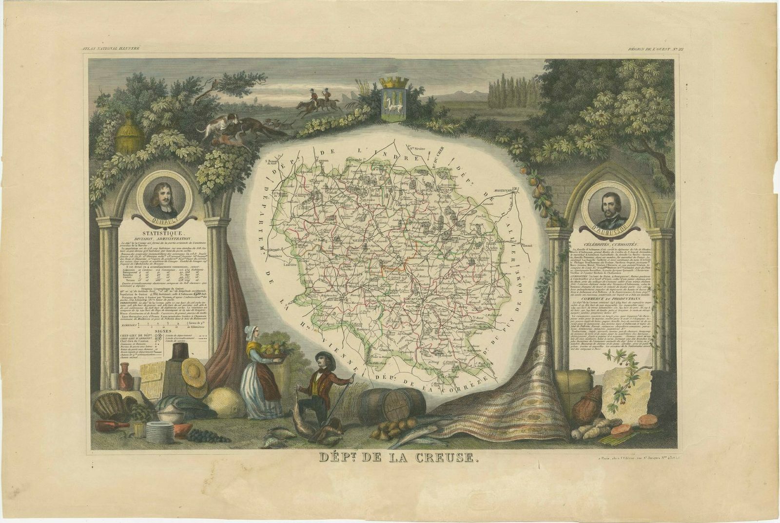 Old Map Of The French Department Of Creuse, France