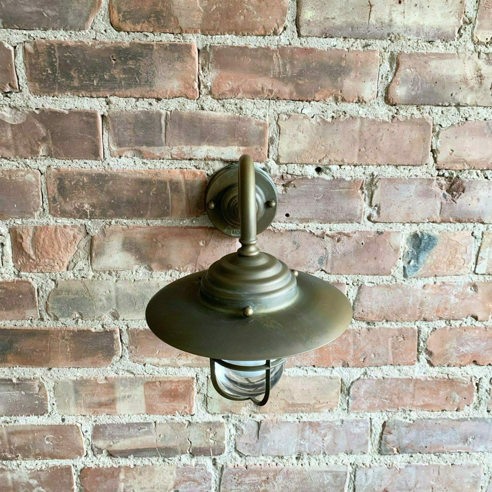 Contemporary Small Aged Brass Swan Neck Shaded Caged Wall Light photo for sale