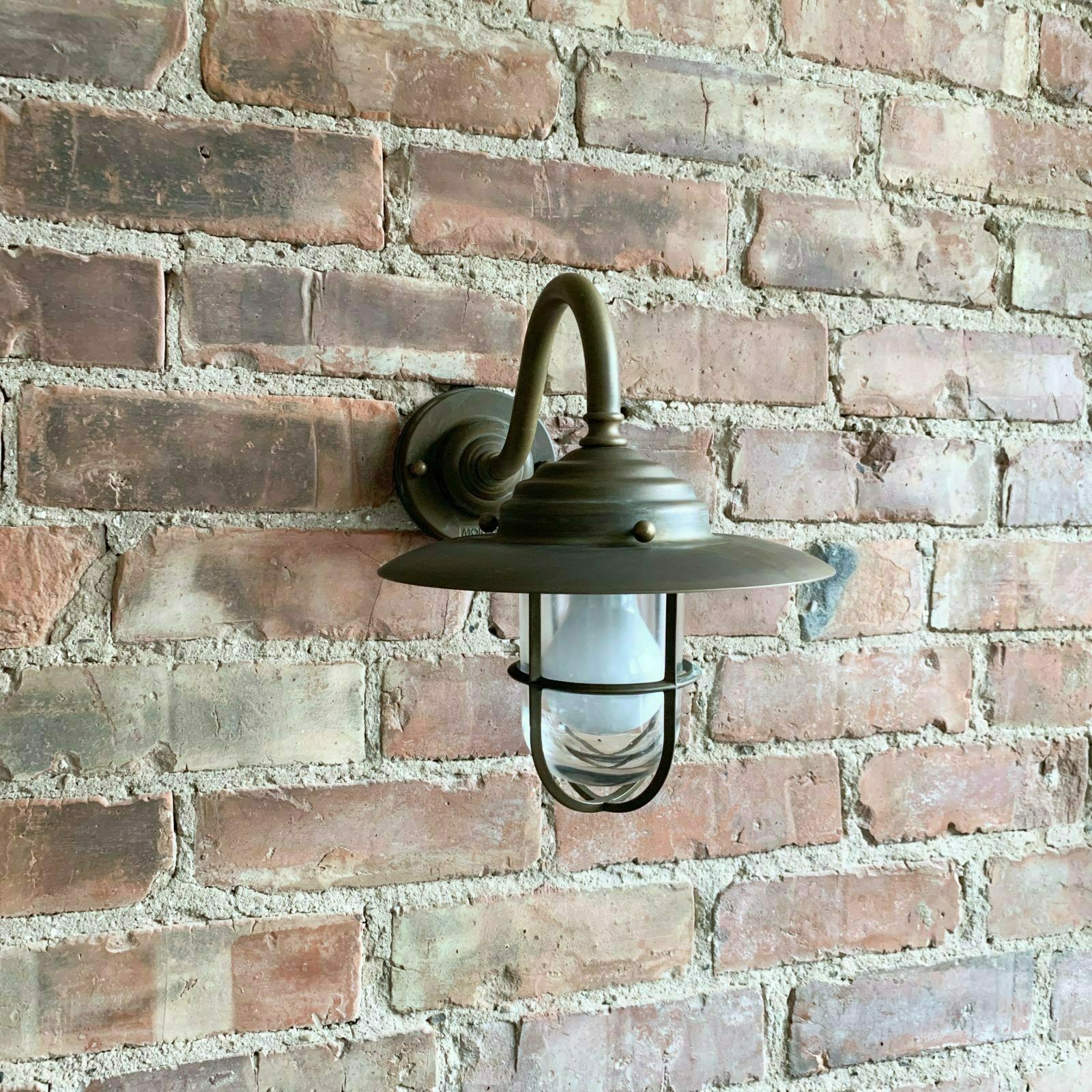 Contemporary Small Aged Brass Swan Neck Shaded Caged Wall Light photo 223.0