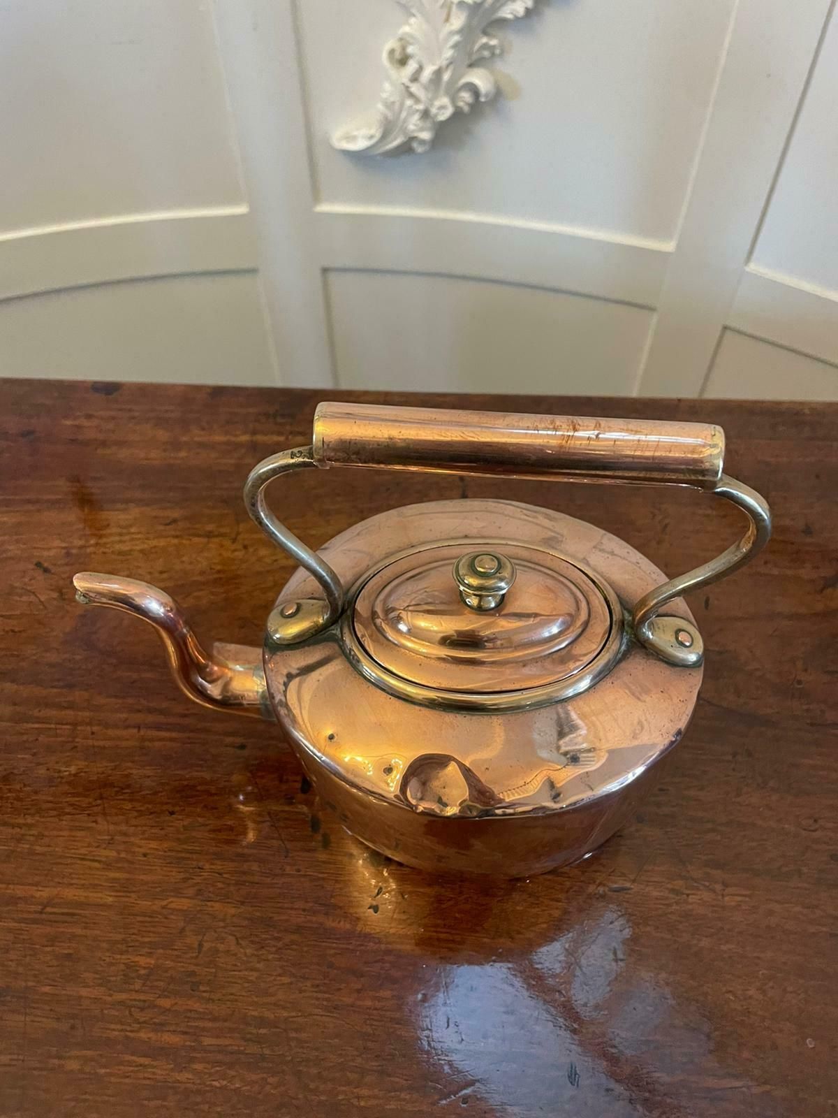 Unusual Small Antique George III Quality Oval Shaped Copper Kettle photo furniture