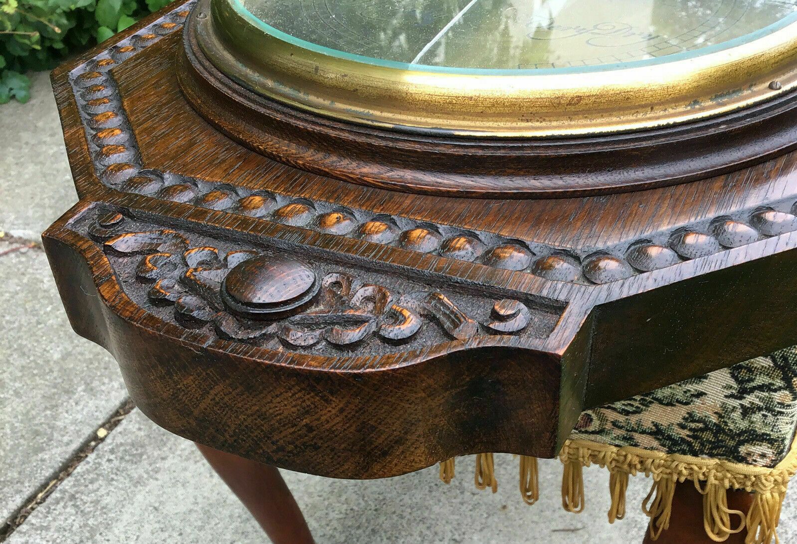 photo furniture Early 20th C Carved Oak Barley Twist Barometer / Thermometer
