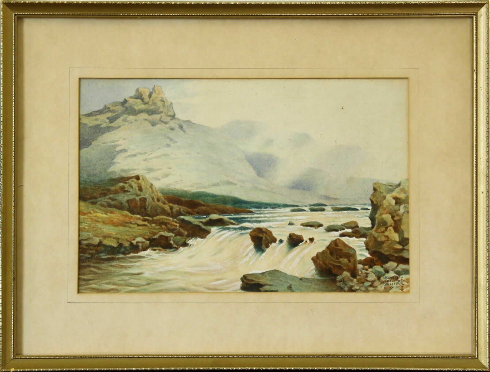 Watercolour By Herbert Touzeau Ahier. Mountain Stream