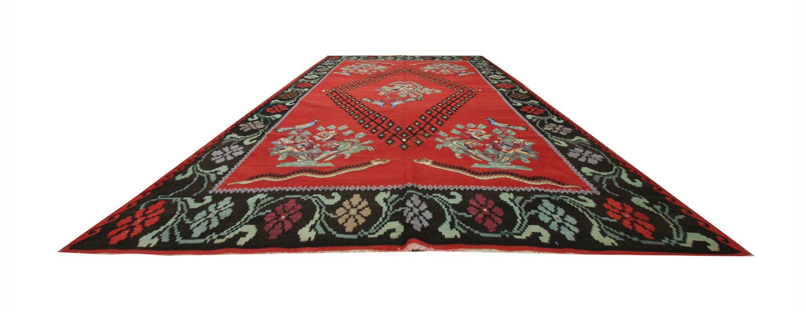 Antique Kilim Rug Red Handwoven Carpet Caucasian Red Wool Kilims photo furniture