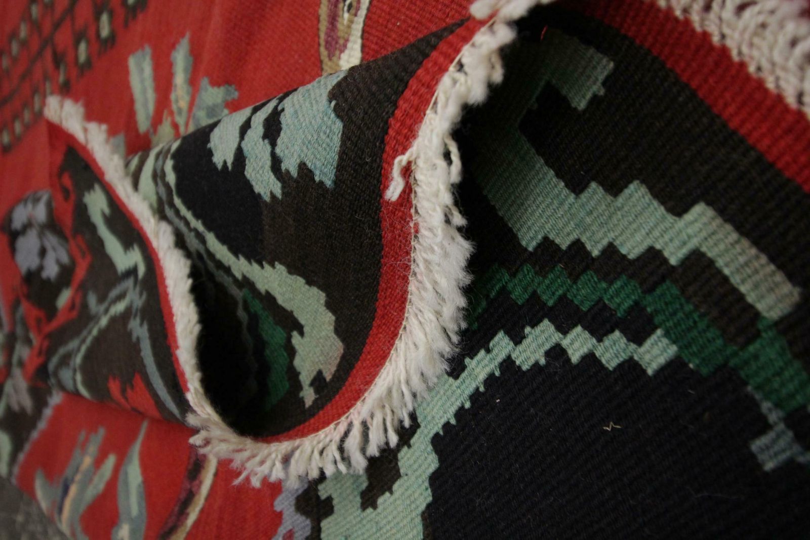 Antique Kilim Rug Red Handwoven Carpet Caucasian Red Wool Kilims photo vintage