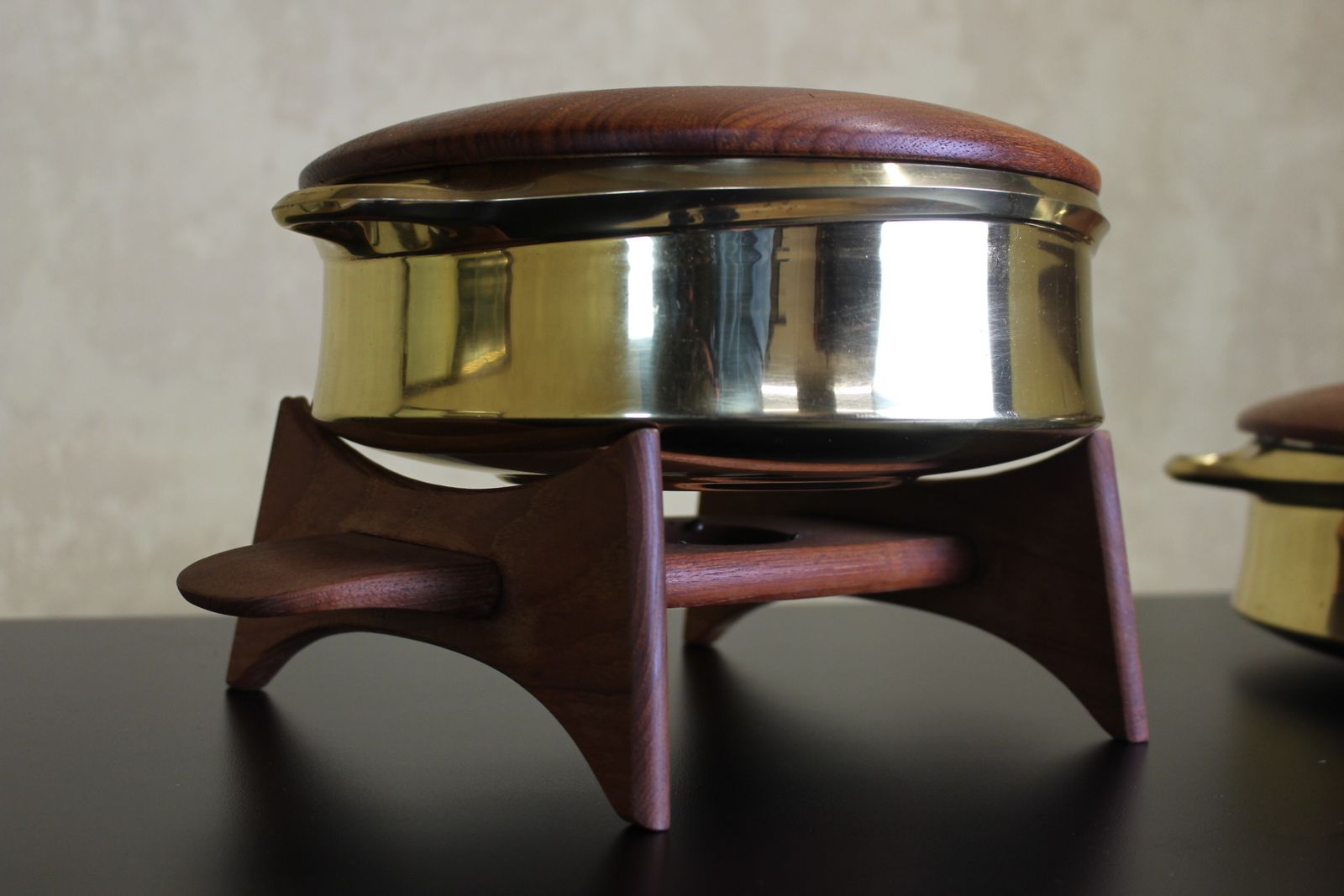 Pair Of Late 1950’s Dansk Brass And Teak Serving Dishes By Jens Quistgaard photo vinterior