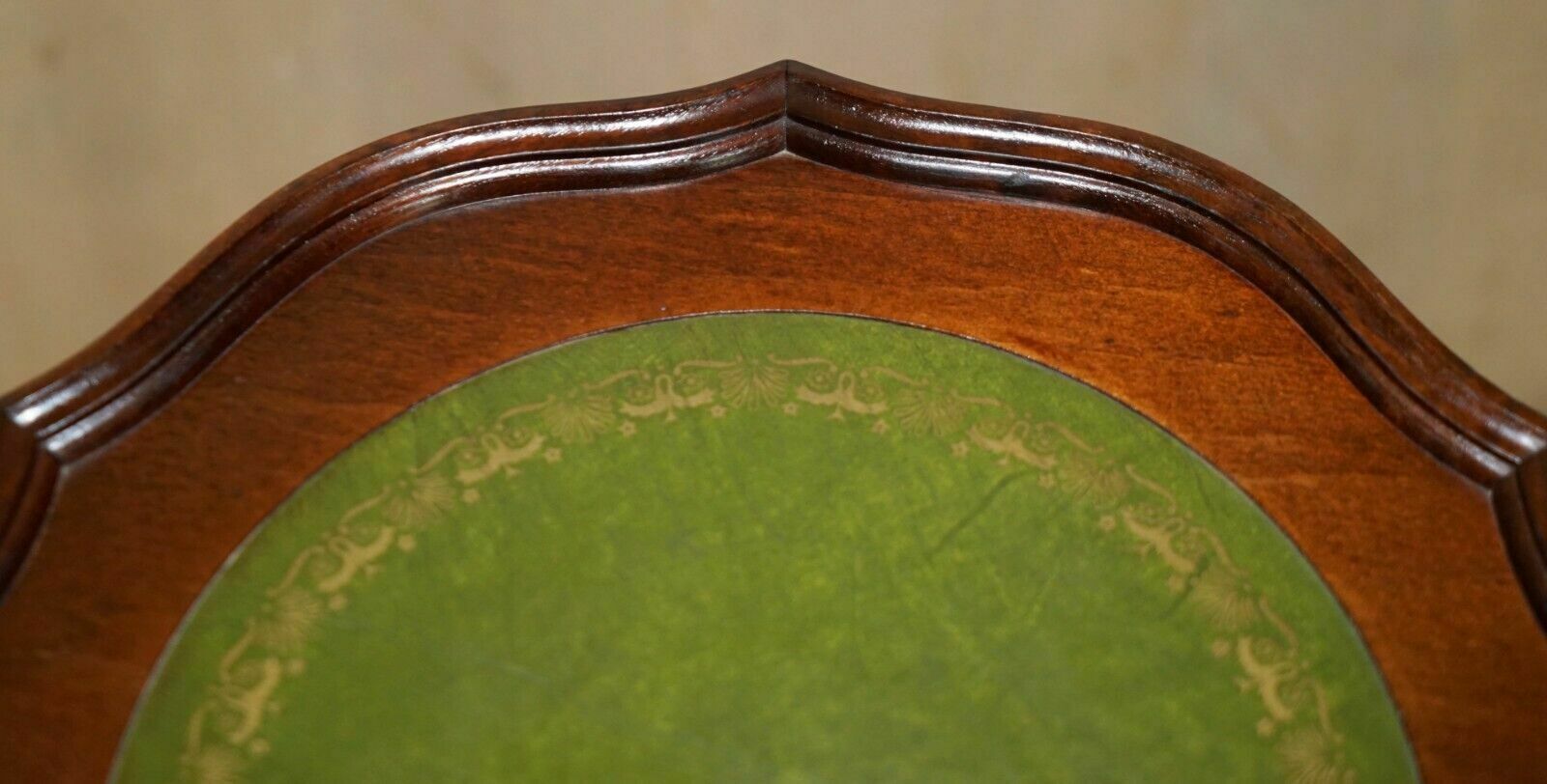photo vinterior Pie Crust British Racing Green Leather Gold Leaf Tripod Side End Lamp Wine Table