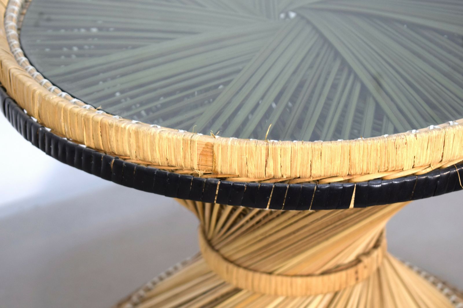 Italian Coffee Table, Straw And Smoked Glass, 1970s photo 257.4