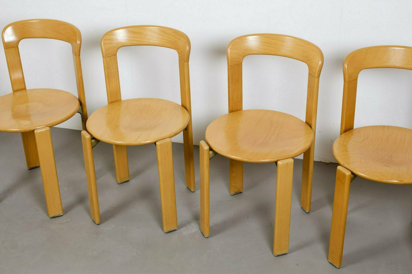 Original Vintage Mid Century Bruno Rey Chairs In Beech For Dietiker Set Of 4, Switzerland 1970s photo for sale
