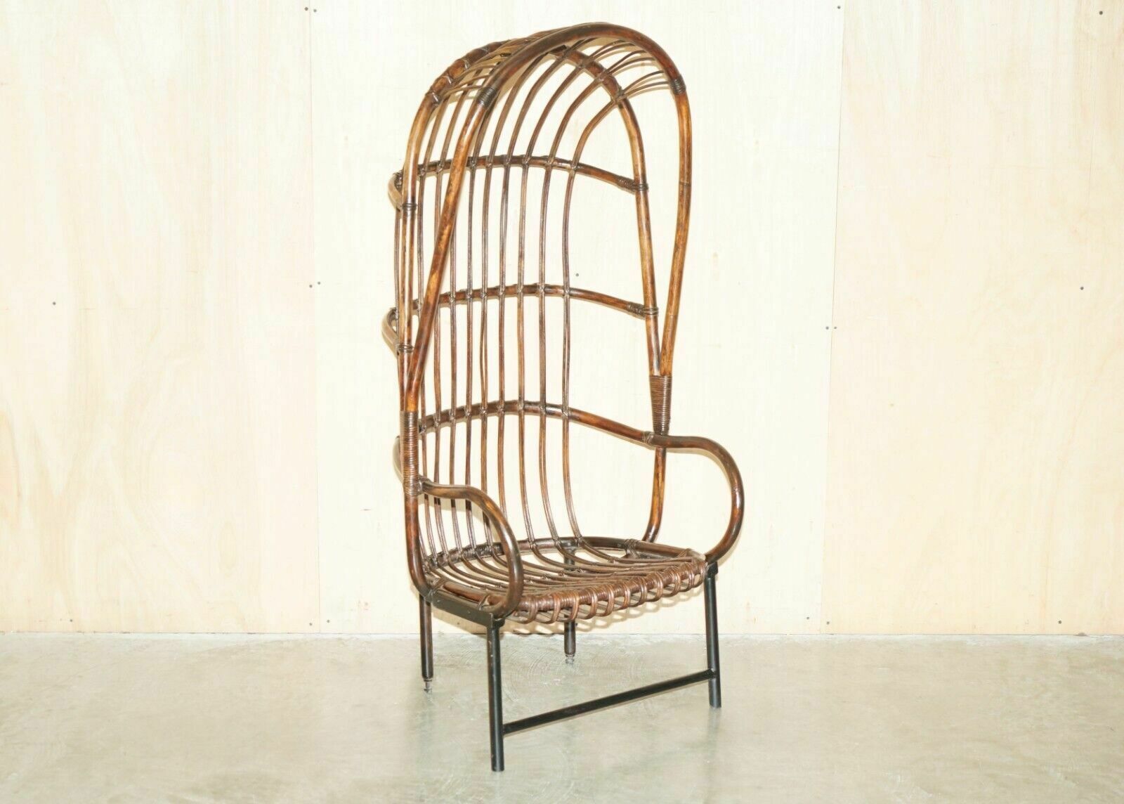 Rare Antique Thonet Style French Bamboo Steel Base Porters Wingback Armchair