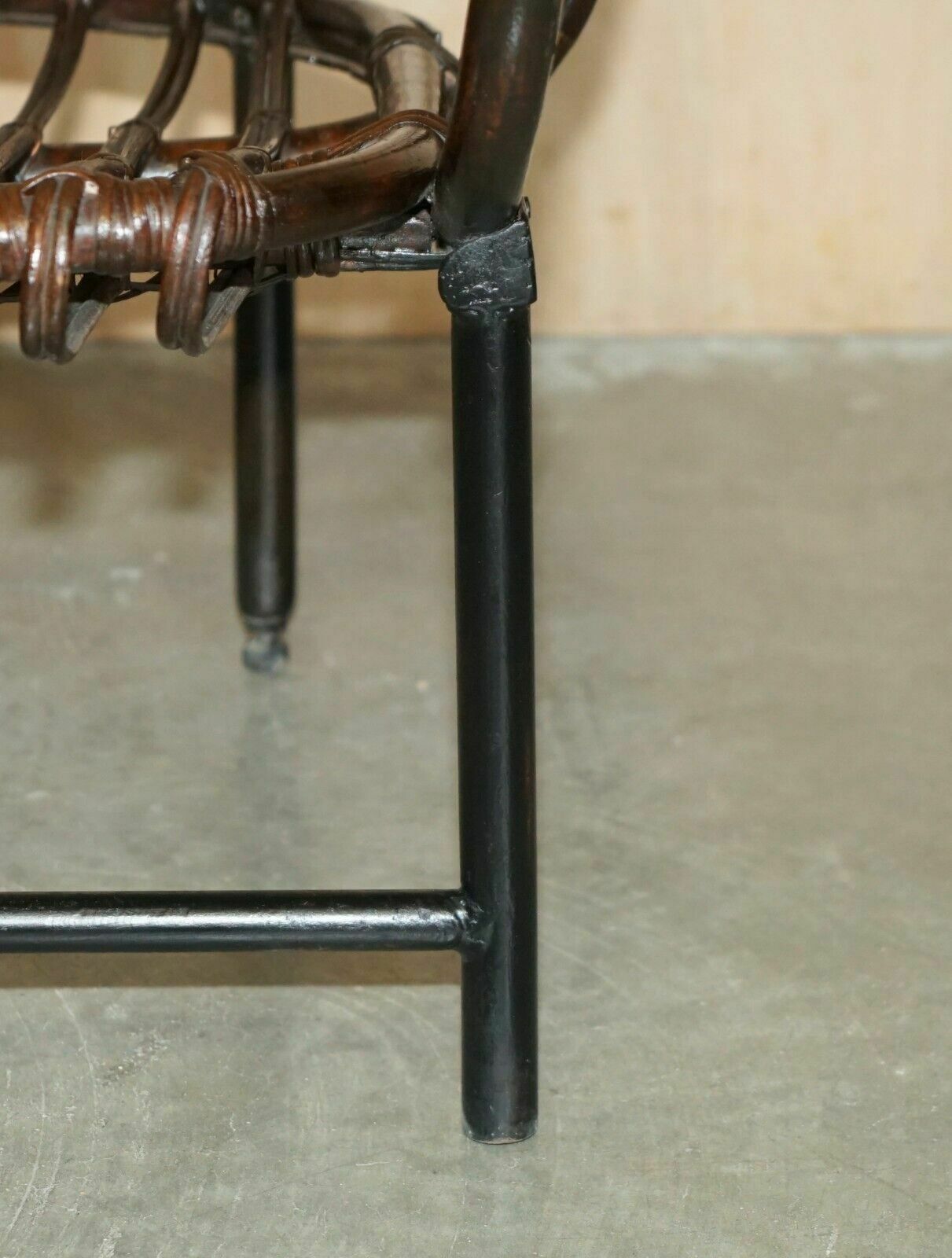 photo vintage Rare Antique Thonet Style French Bamboo Steel Base Porters Wingback Armchair