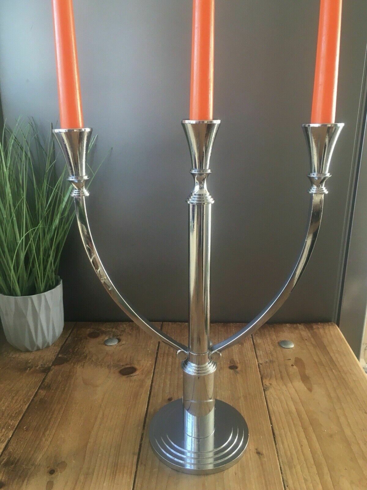 Large Modernist Chrome Wmf Hotel 3 Branch Candelabrum Candlestick Candle Holder