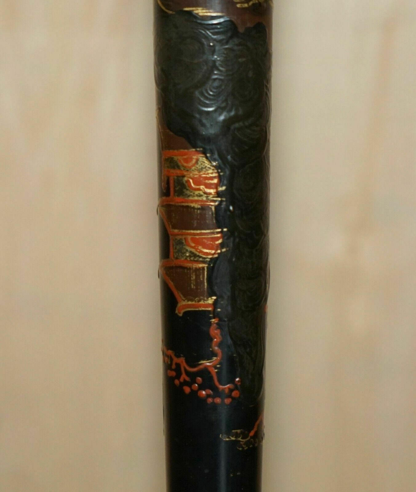 Antique Chinese Chinoiserie Lacquered & Hand Painted Side End Lamp Wine Table photo buy