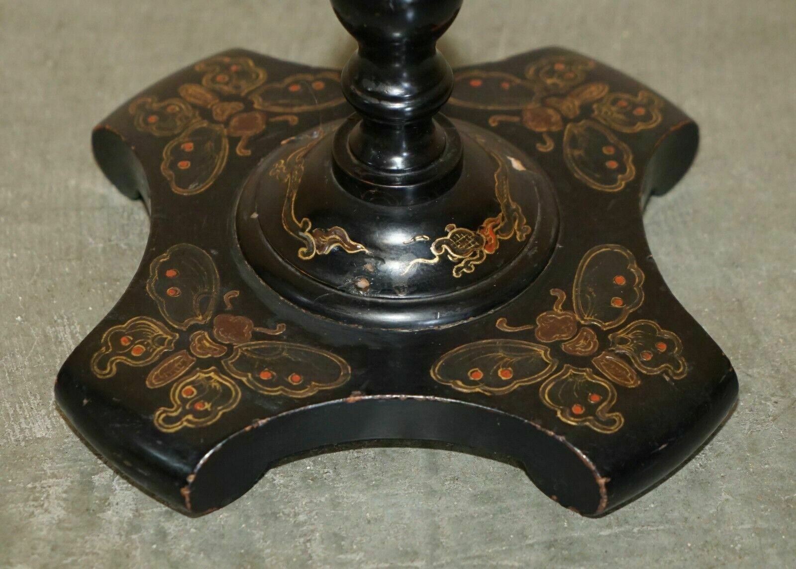 Furniture Antique Chinese Chinoiserie Lacquered & Hand Painted Side End Lamp Wine Table photo