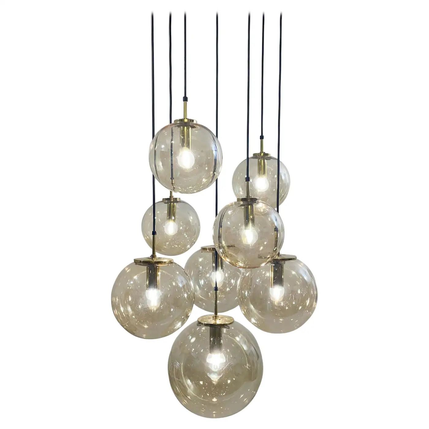 Mid Century Modern Cascade Chandelier, Glass Globes, Limburg, 1970s