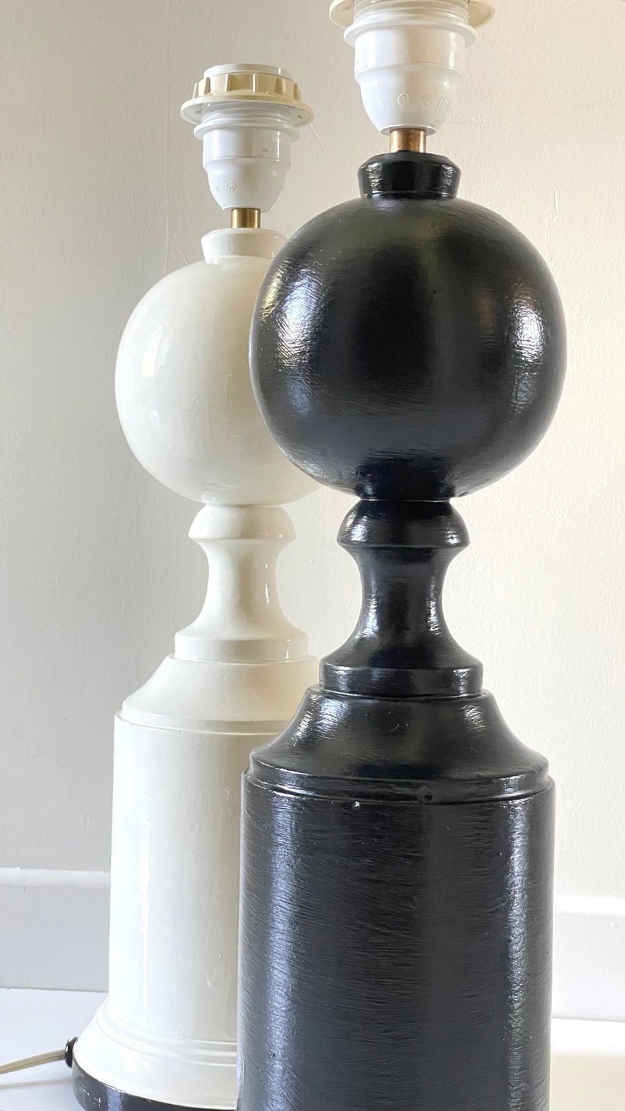 Pair Of Black And White Vintage Wooden Lamp Stands photo furniture