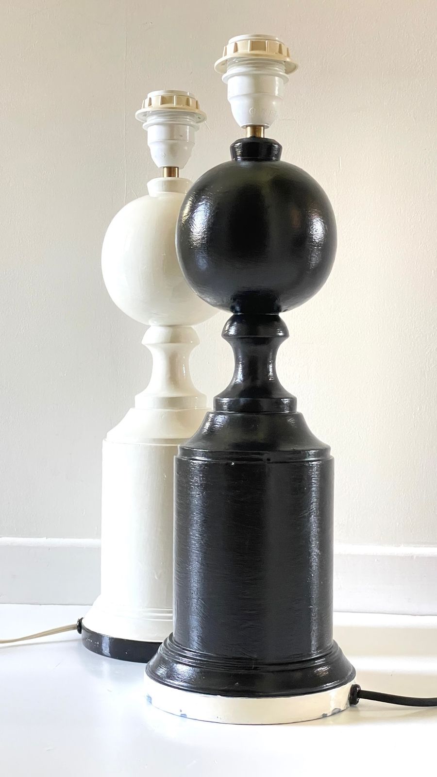 Pair Of Black And White Vintage Wooden Lamp Stands photo 248.0