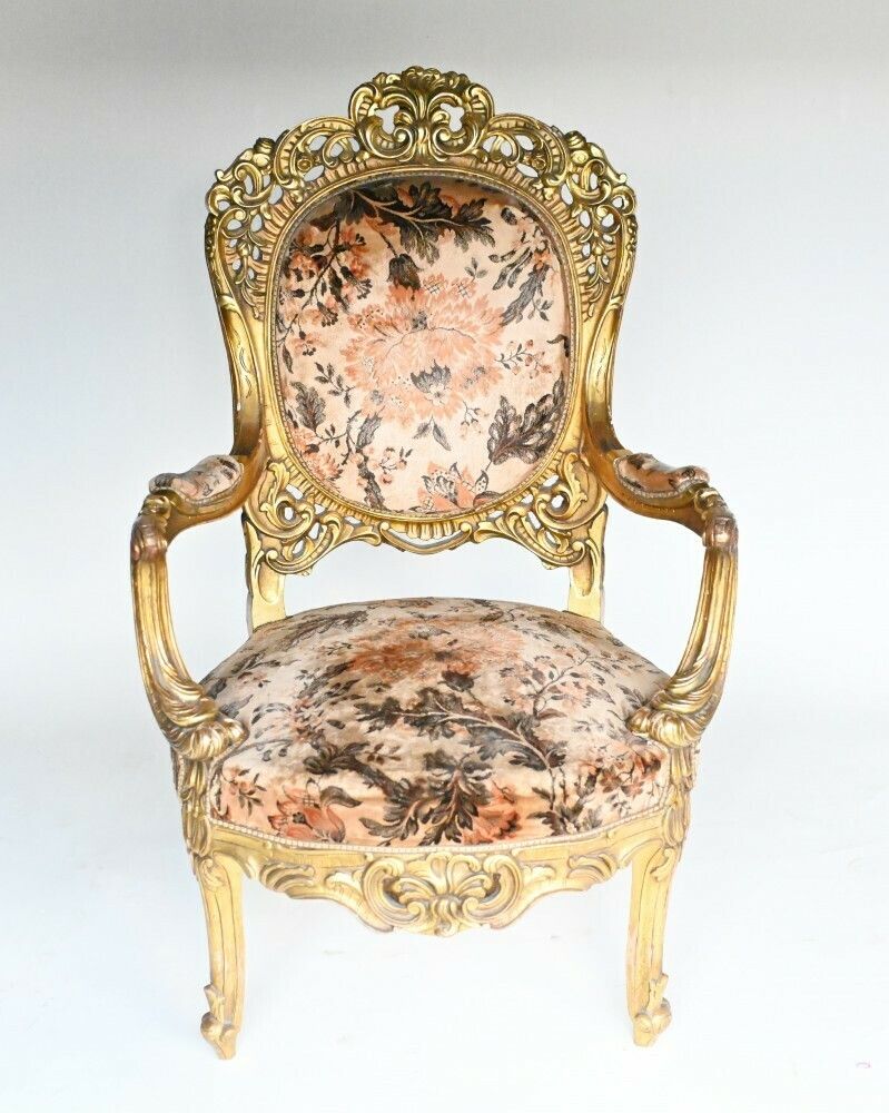 Pair French Salon Chairs Art Nouveau Gilt Fauteuils photo 1450.0