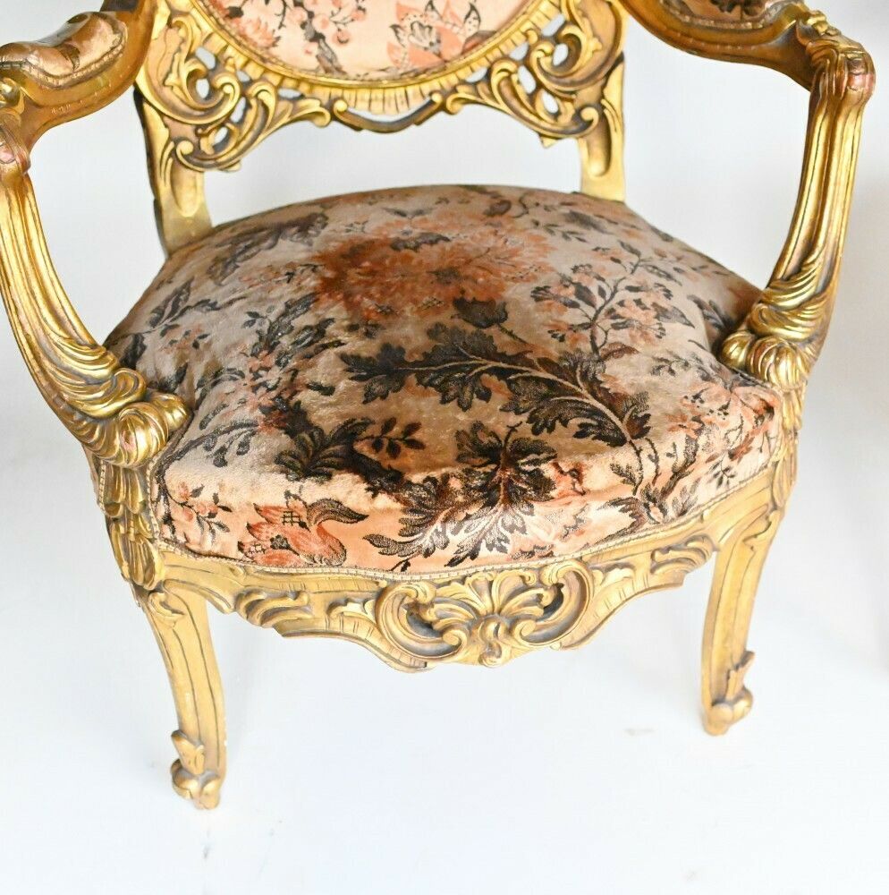 Pair French Salon Chairs Art Nouveau Gilt Fauteuils photo buy