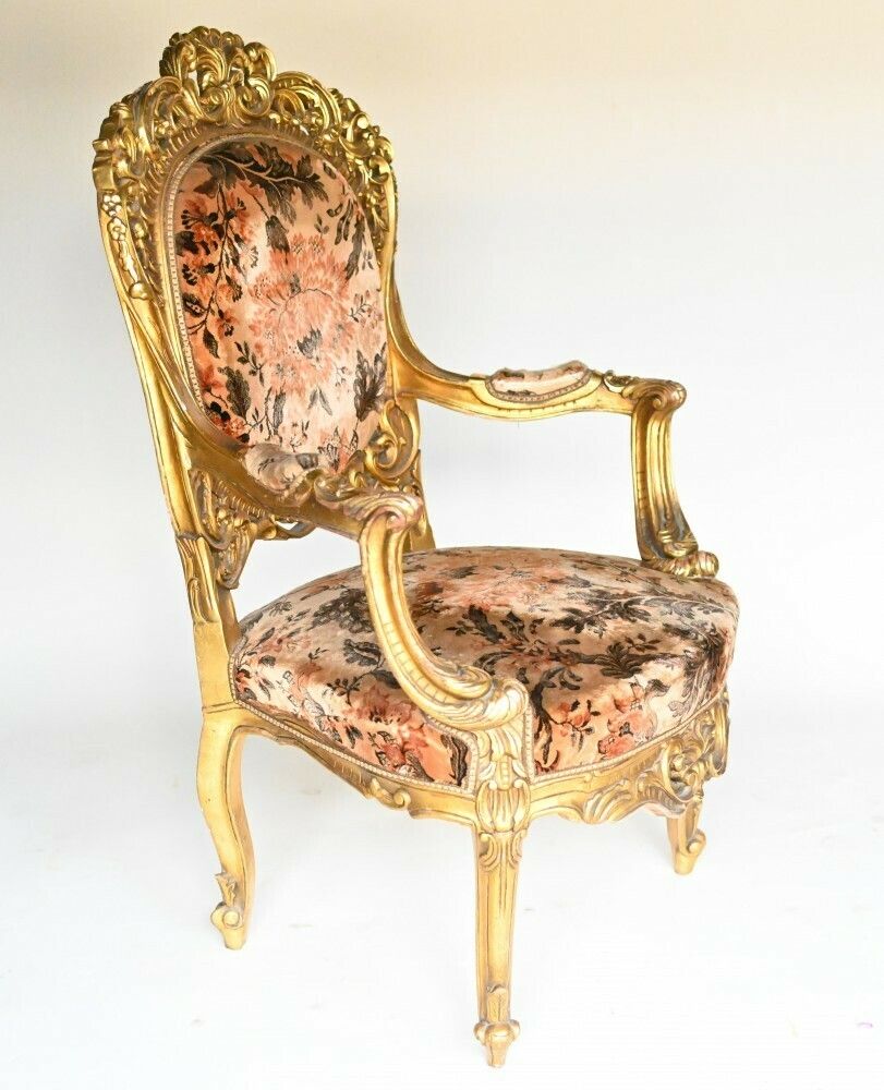 photo furniture Pair French Salon Chairs Art Nouveau Gilt Fauteuils