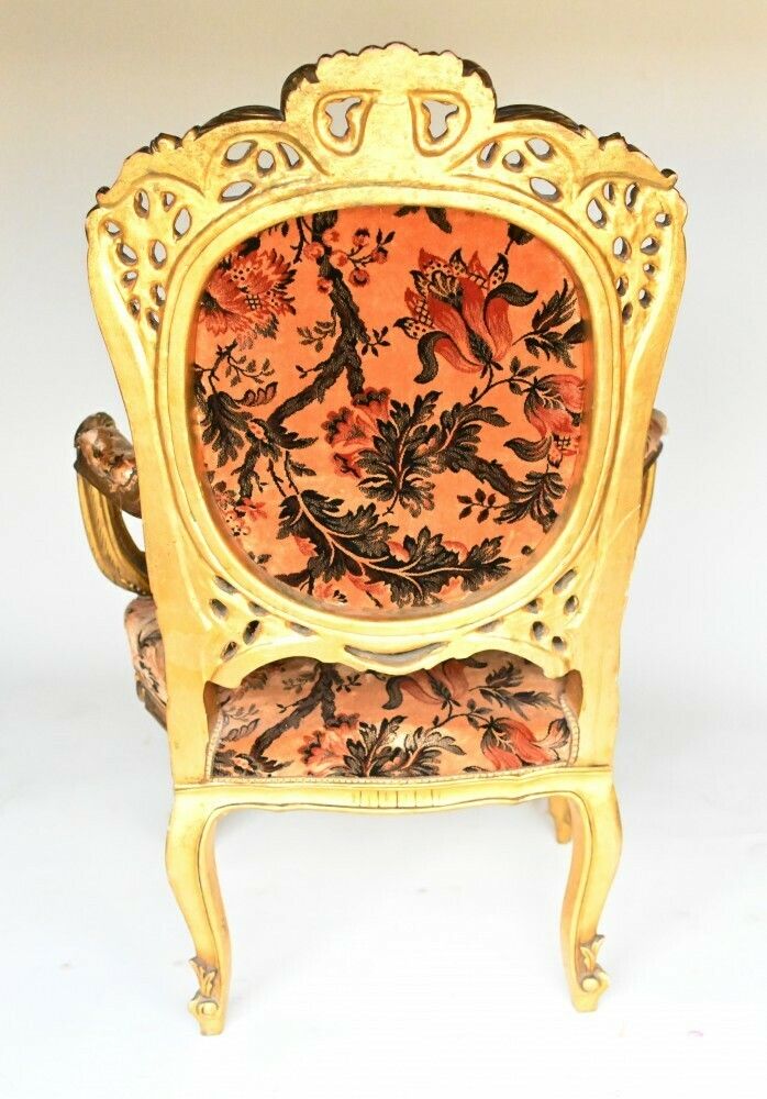 1450.0 Pair French Salon Chairs Art Nouveau Gilt Fauteuils photo