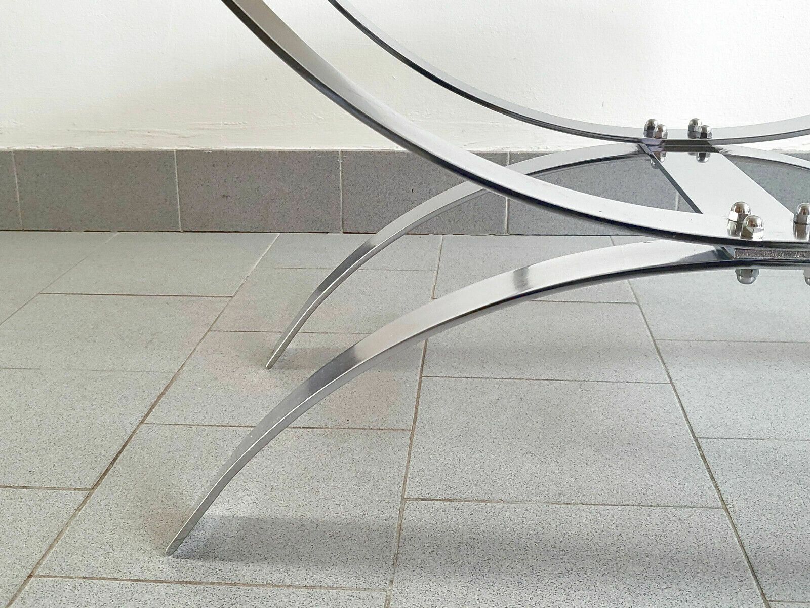 Furniture Vintage 1970 Space Age Chrome Steel & Smoke Glass Coffee Table 70s 190s Retro photo