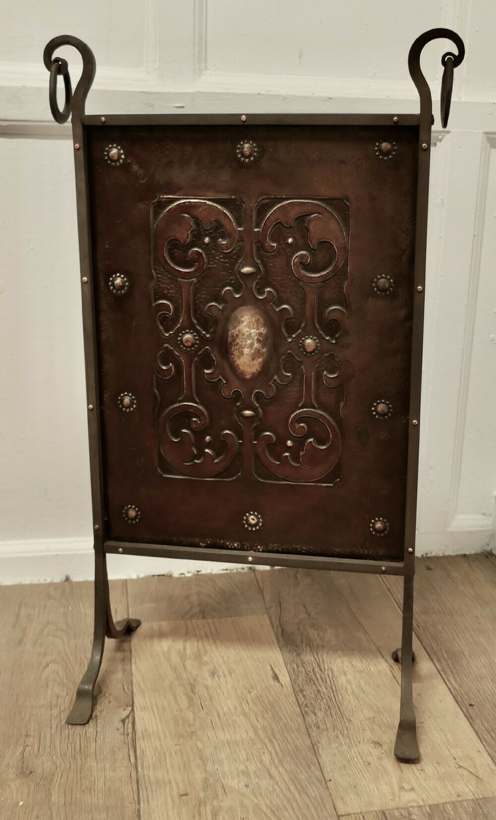 Victorian Arts And Crafts Copper And Iron Fire Screen photo vinterior