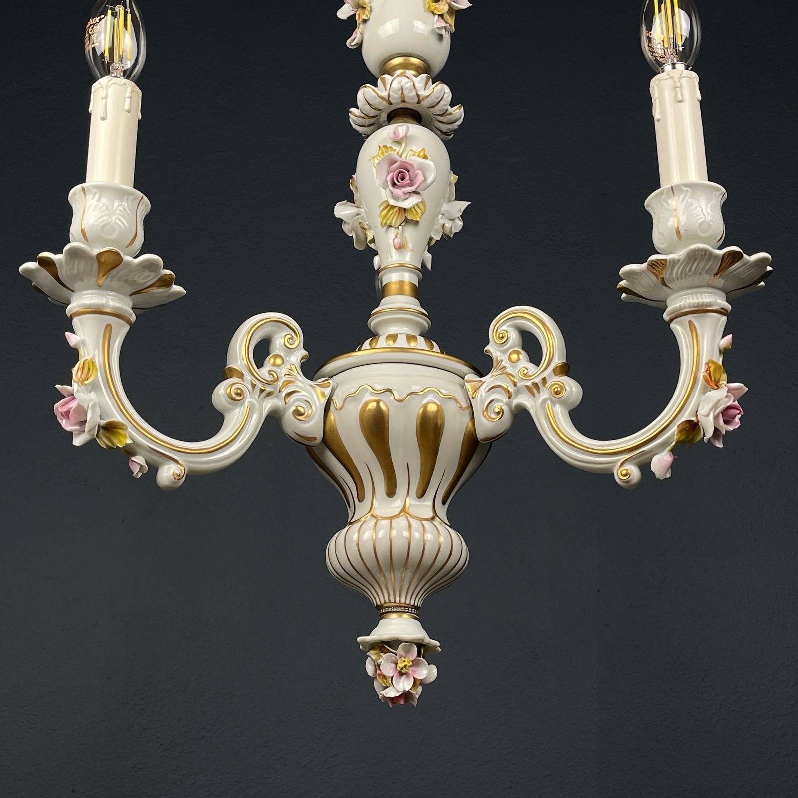 Vintage Capodimonte Porcelain 3 Arm Chandelier Italy 1940s photo 620.0