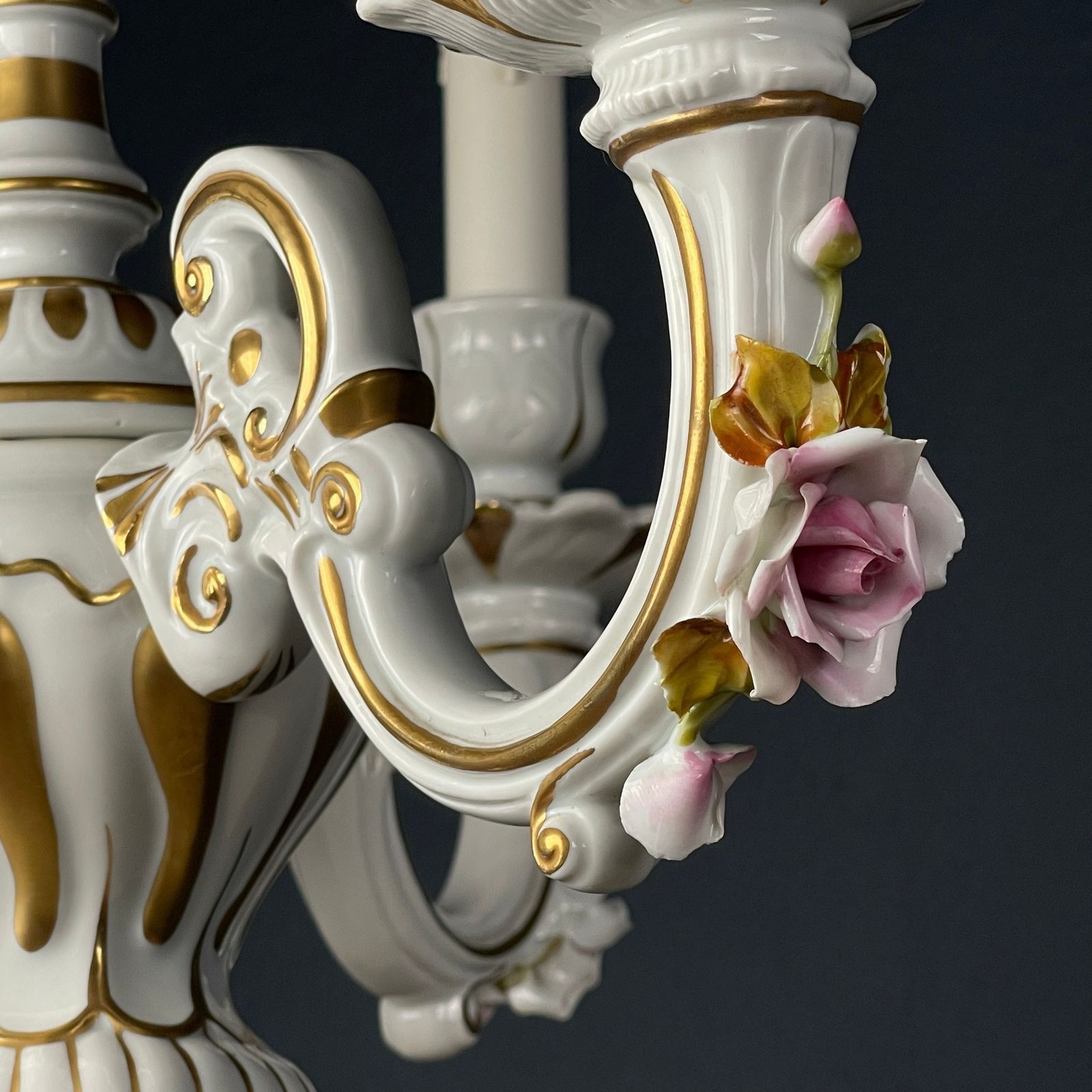 Vintage Capodimonte Porcelain 3 Arm Chandelier Italy 1940s photo buy