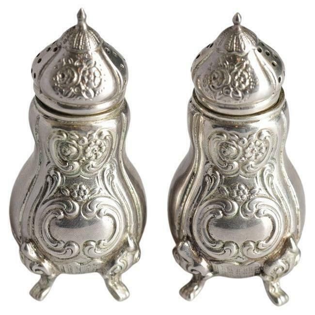 Antique Silver Salt Shaker Rococo Style, Pair Of Decorative Pepper Shaker Sale