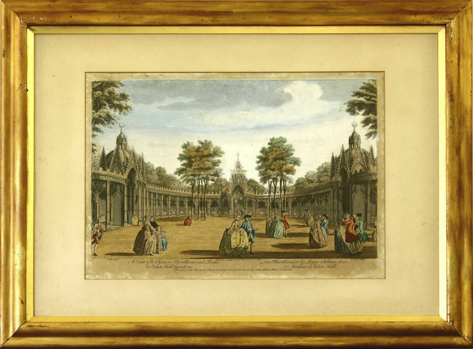 Engraving By Thomas Bowles. Chinese Pavillions And Boxes In Vaux Hall Gardens