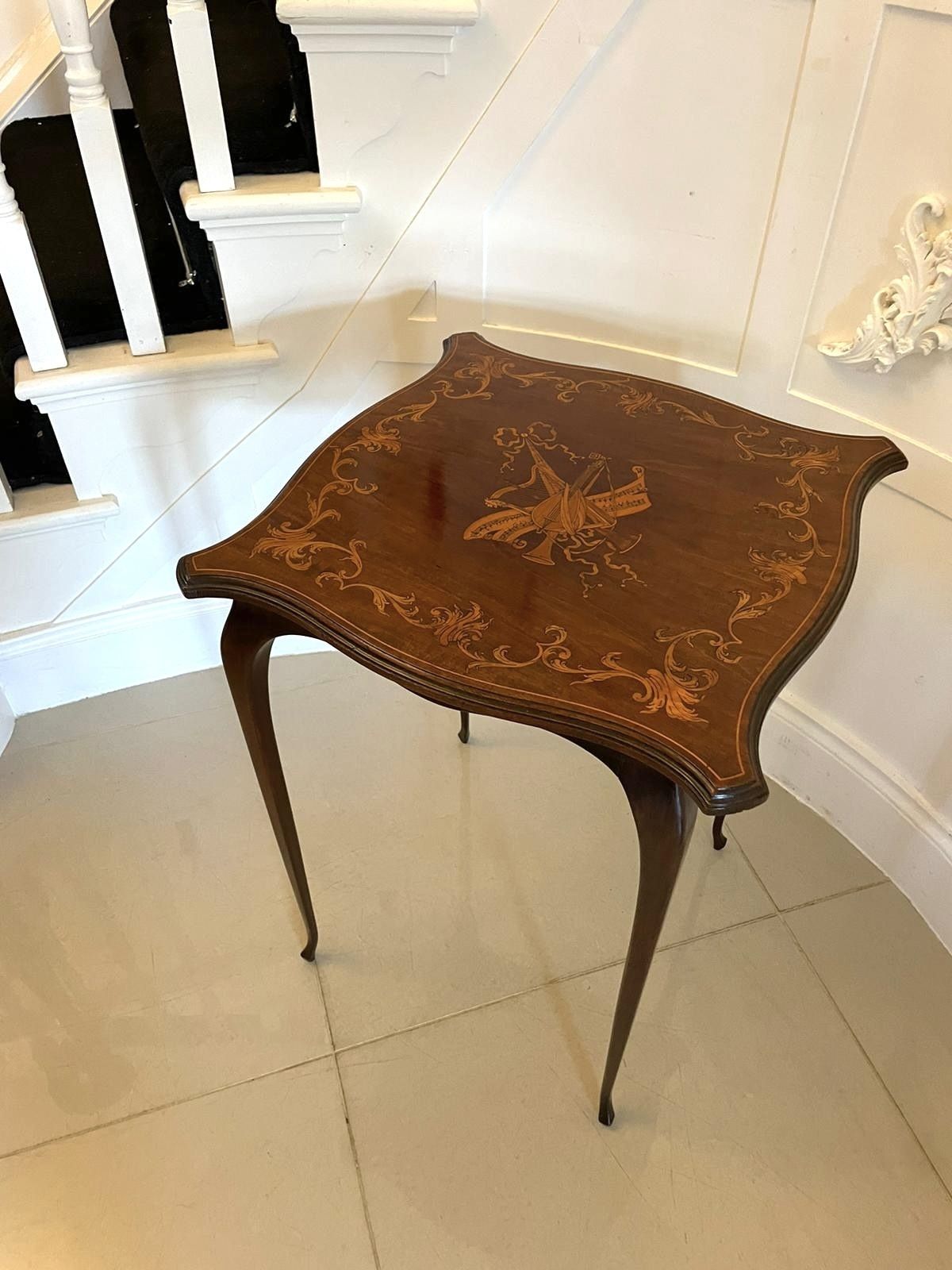 Furniture Superb Quality Antique 19th Century Marquetry Inlaid Mahogany Side Table photo