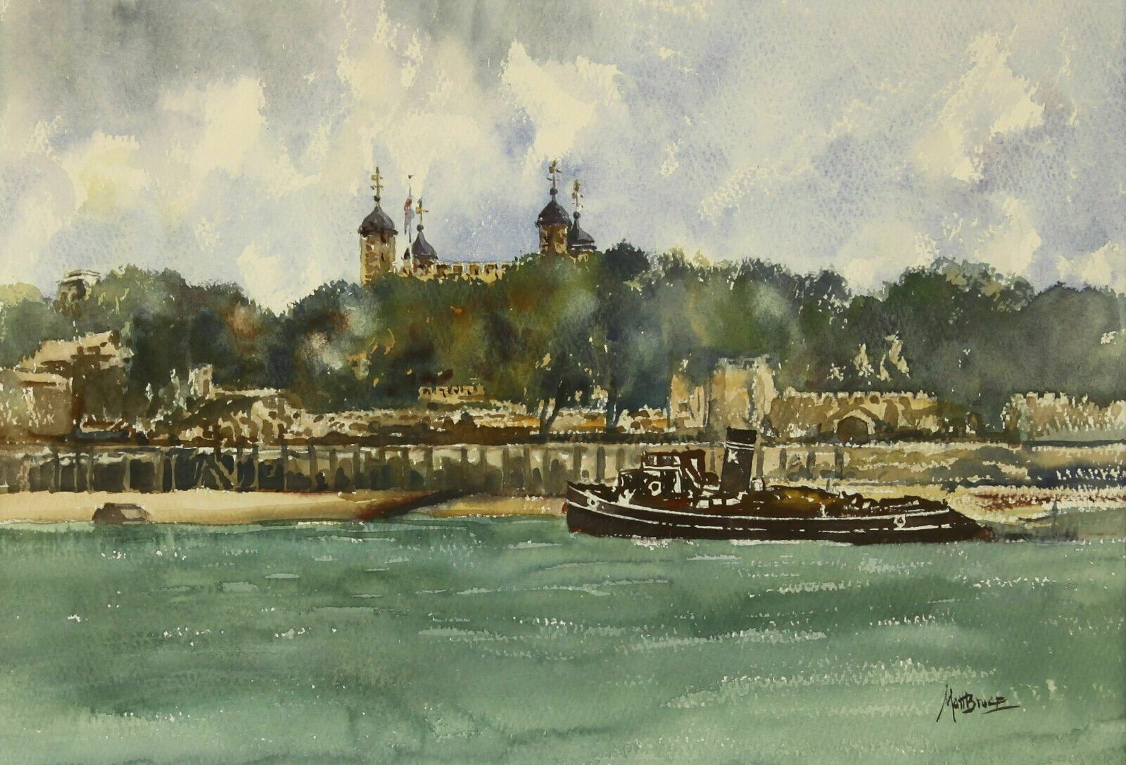 Watercolour By Matt Bruce. Tower Of London From The Thames photo furniture