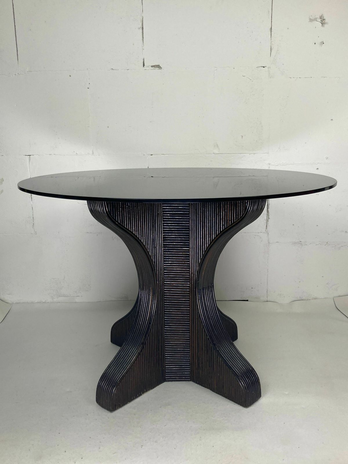 Pencil Reed Rattan Bamboo Dining Or Side Table Base With Smoked Glass Top, 1970s photo furniture