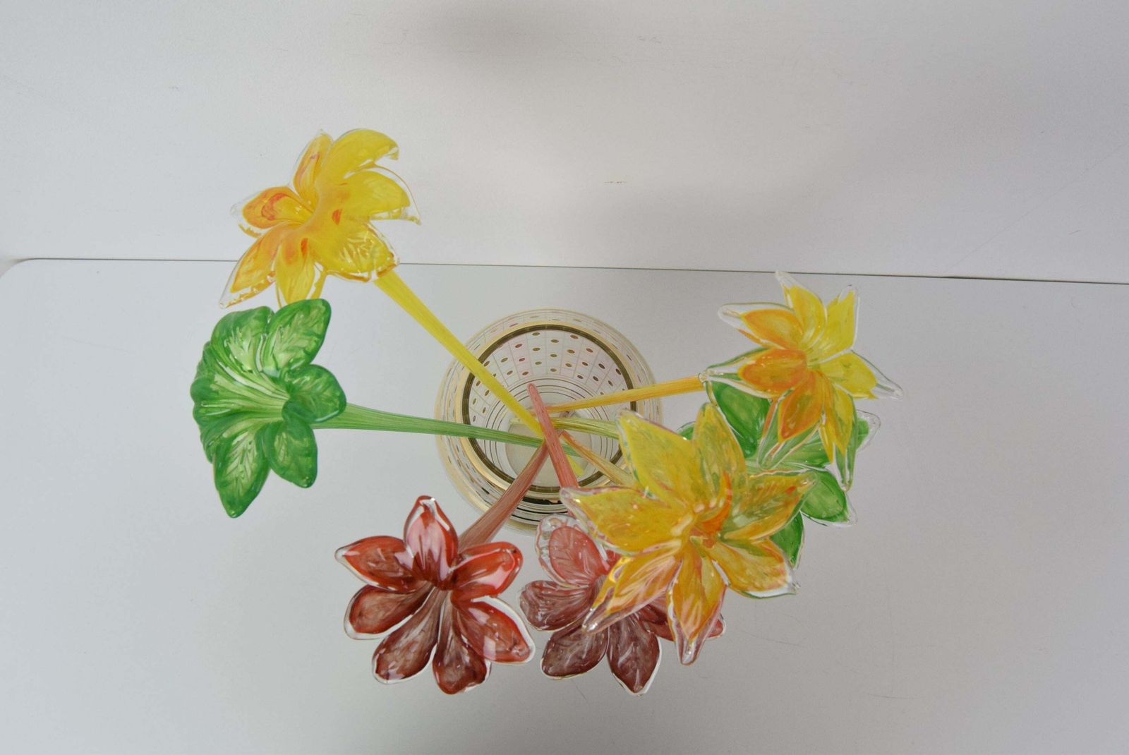 photo furniture Set Of Seven Glass Flowers, Glasswork Novy Bor, 1950's.
