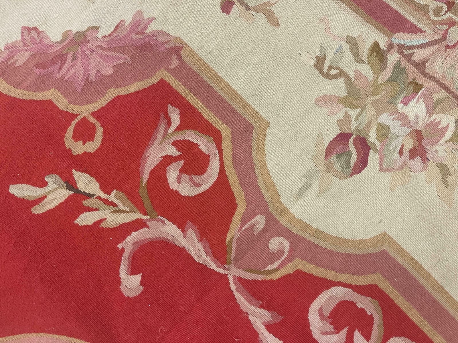 Handmade Carpet Vintage Aubusson Rug 1980 French  Red And Beige Wool Rugs photo 2600.0