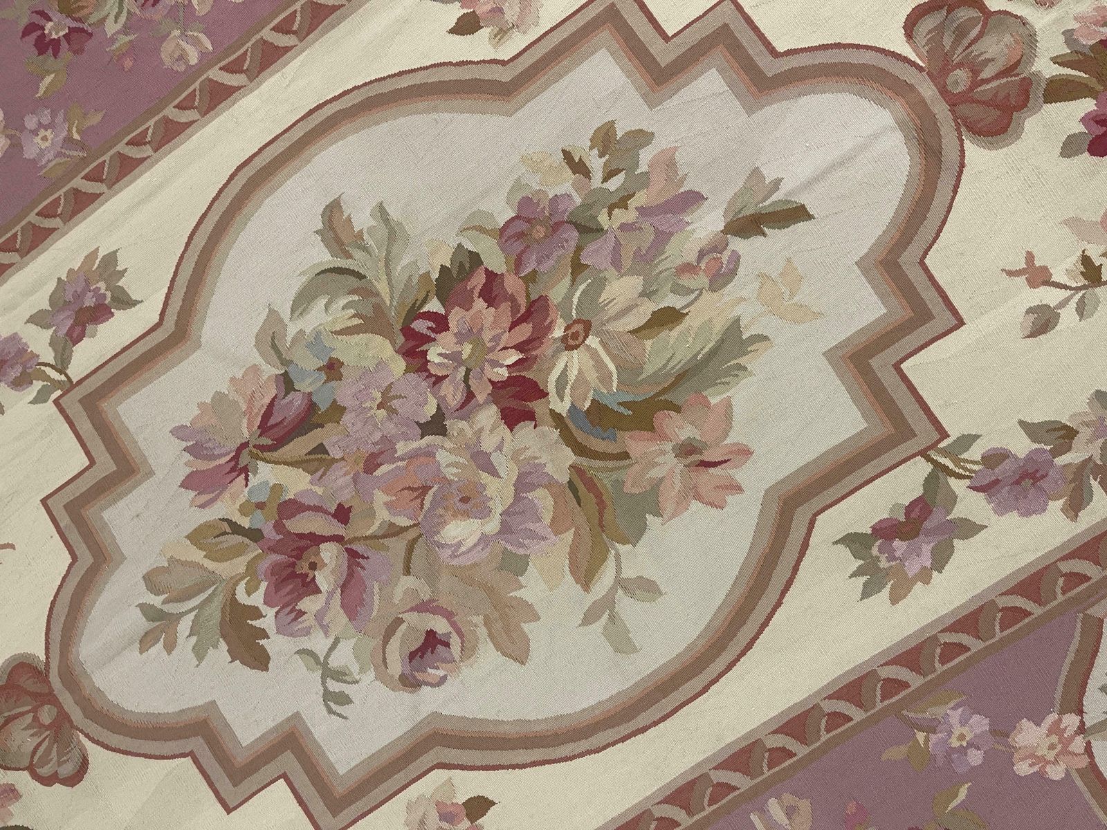 Blush Pink Aubusson Rug Traditional Carpet Handwoven Wool Needlepoint Floral photo 2650.0