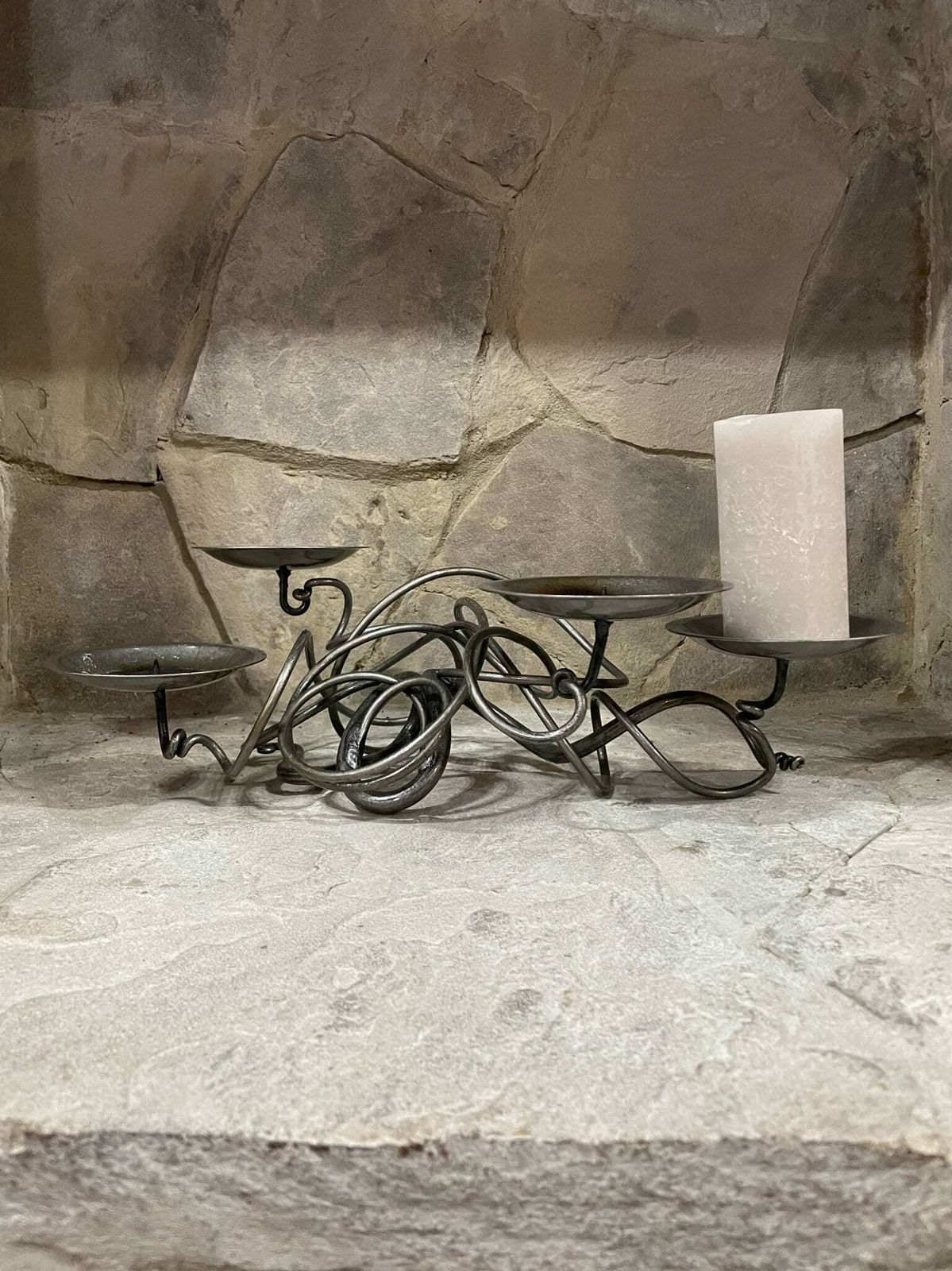 photo furniture Quad 4 Table Candle Holder Forged Steel Post Modern Piece By Cast In Style Scotland