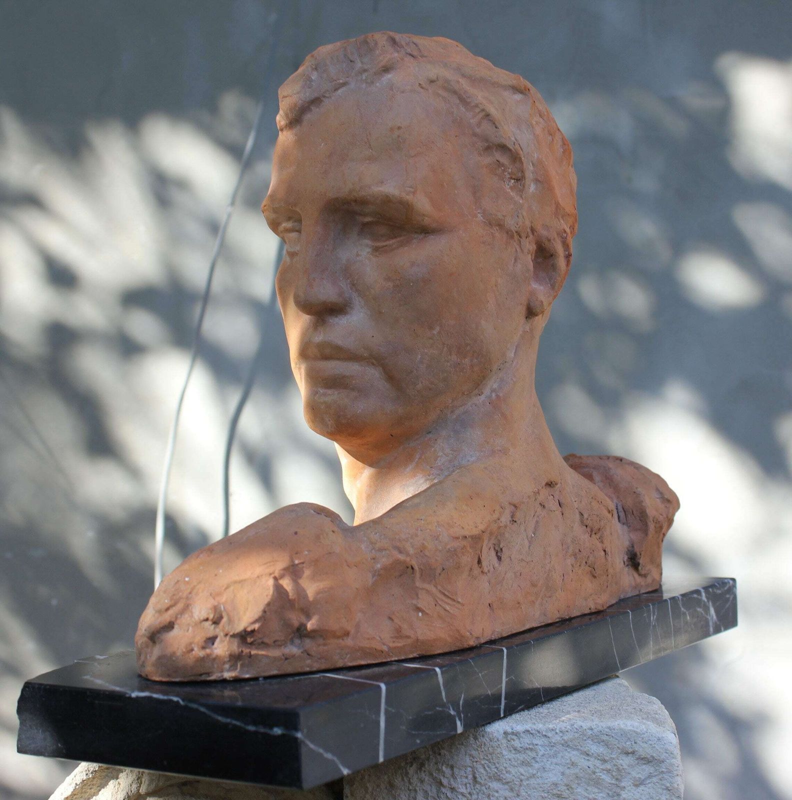 Victor Demanet Impressive Terracotta Statue, Art Deco Bust Of Man Signed, Original Art Work Of Belgian Artist photo for sale