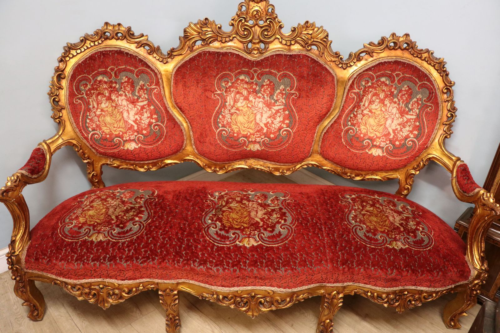A Lovely French Giltwood Framed Sofa In The Louis XVI Style.