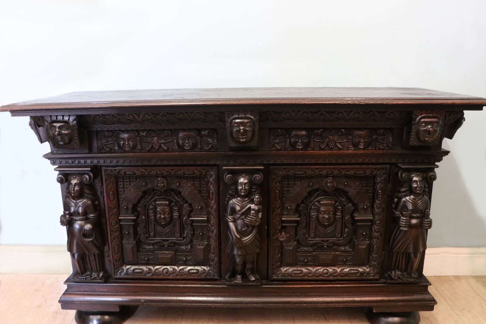 A Magnificent Flemish Oak Side Cabinet In The Baroque Style. photo furniture